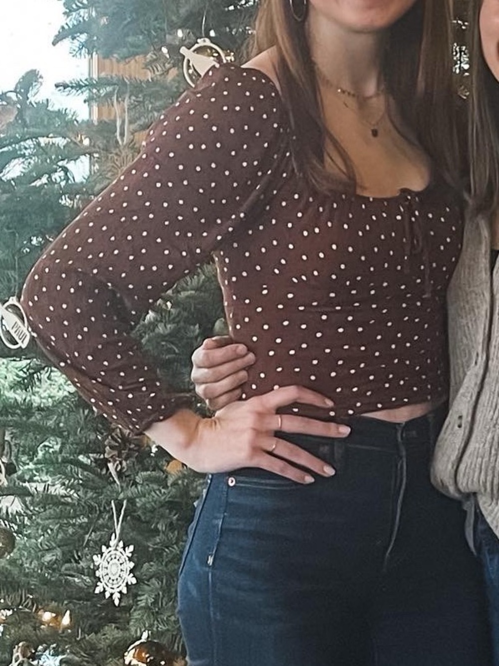 Abercrombie & Fitch Brown Polka Dot Square-Neck Crop Top